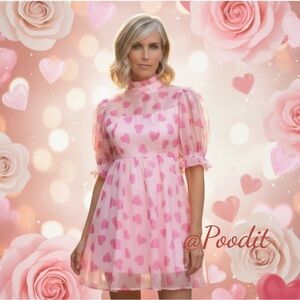 PEACH LOVE CALIFORNIA puff sleeve mock neck mini dress S M L